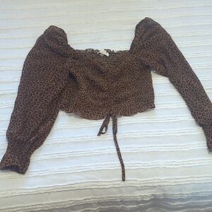 Blush Brown Leopard Print Puff Sleeve Blouse